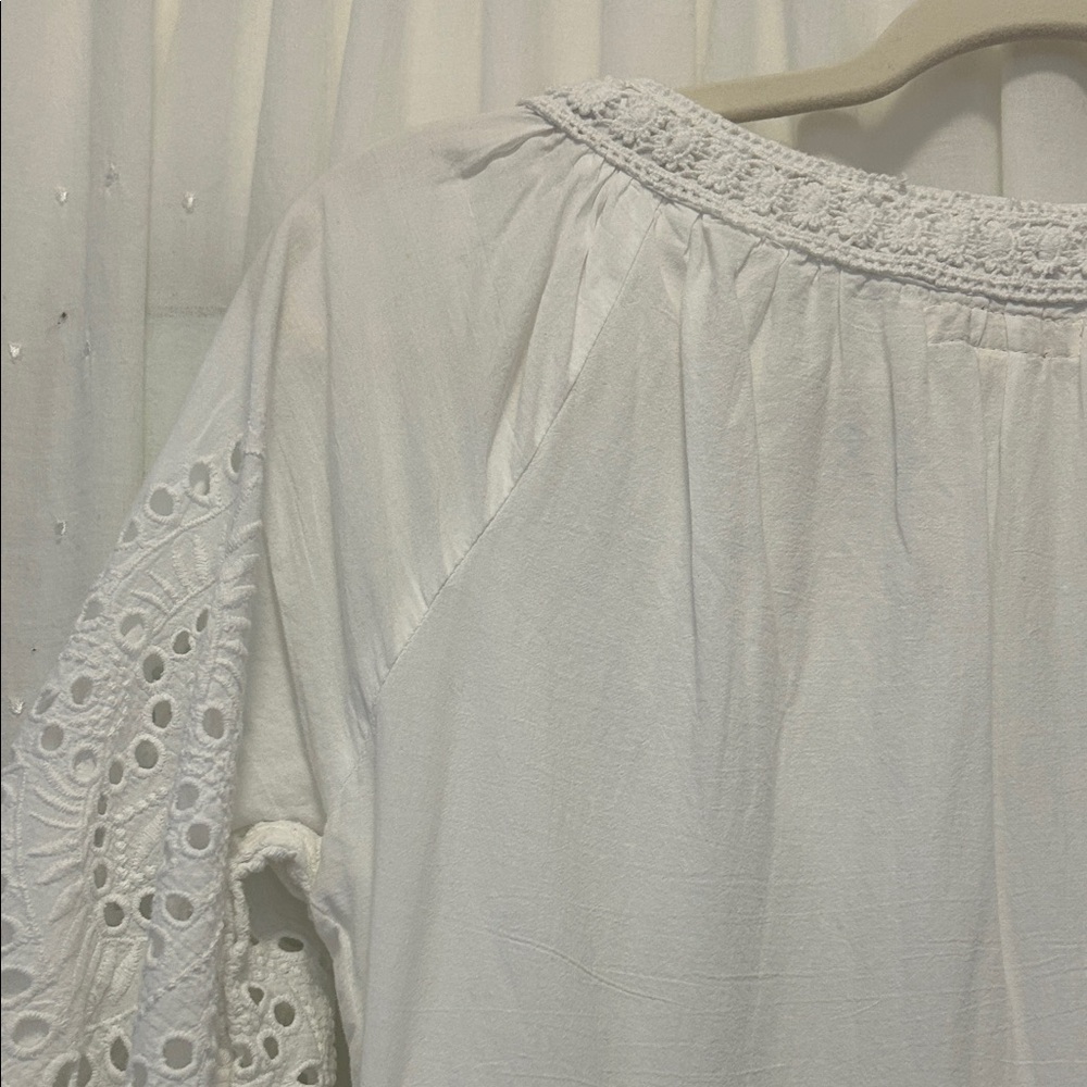 RubyYaya Eyelet Dress Size S White BellSleeve Boho Embroidered - Picture 9 of 16